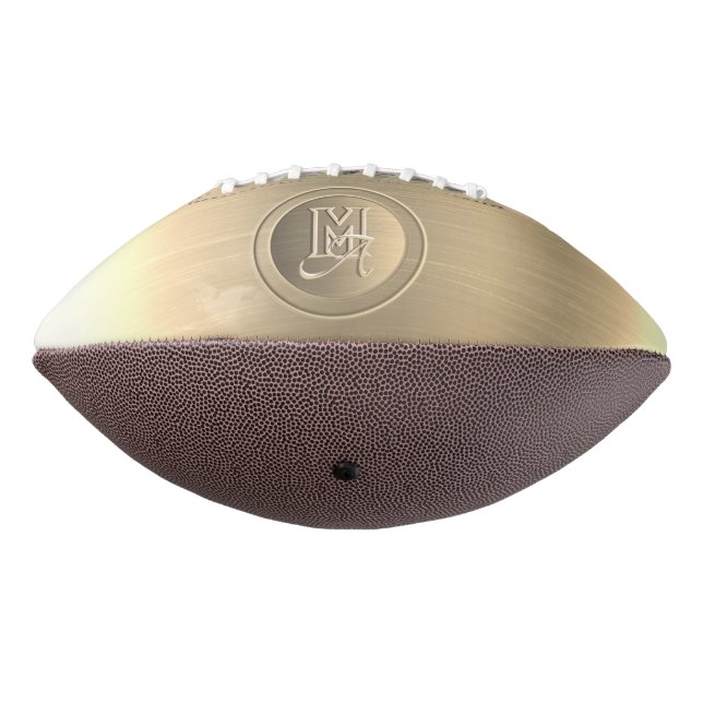 Metallic Gold Steel Engraved Monogram Football (Rotated 270)