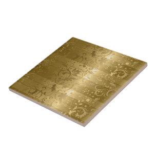 Metallic Gold Stripes And Floral Fabric Pattern Tile