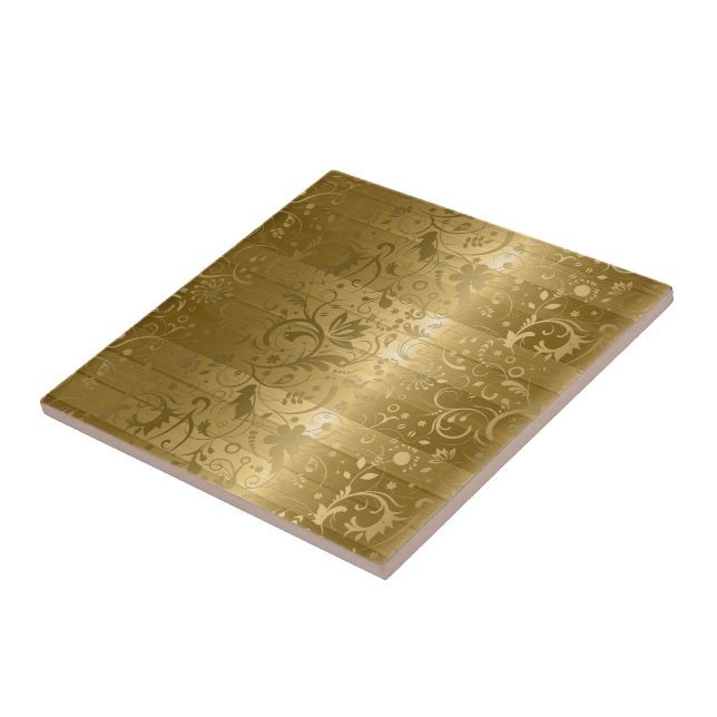 Metallic Gold Stripes And Floral Fabric Pattern Tile (Side)