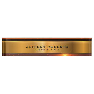 Metallic gold stripes nameplate
