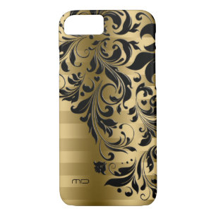 Metallic Gold Stripes Pattern & Black Lace iPhone 8/7 Case