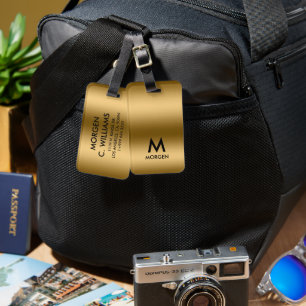 Metallic gold texture monogram luggage tag