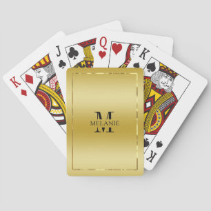 Metallic Gold Texture Shiny Border Monogram Playing Cards