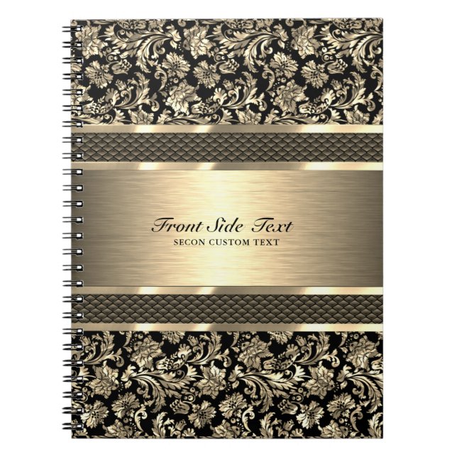 Metallic Gold Texture Vintage Floral Damasks Notebook (Front)