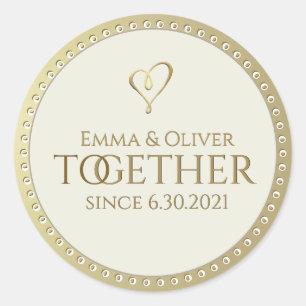 Metallic Gold TOGETHER Wedding Label with Heart 