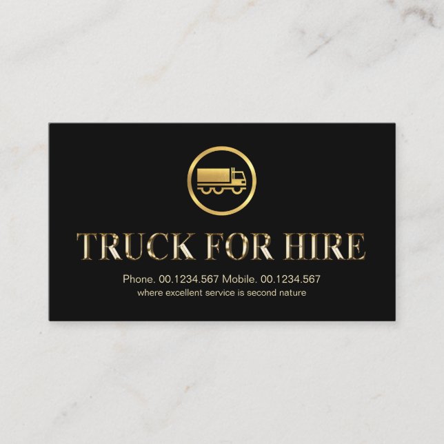 Metallic Gold Truck For Hire Signage Logistics Business Card (Front)