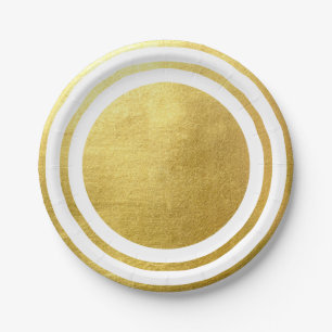 Metallic Gold White Generic Wedding Paper Plate