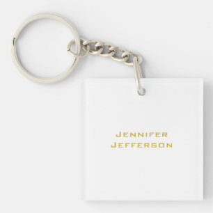 Metallic Gold & White Professional Modern Elegant Key Ring
