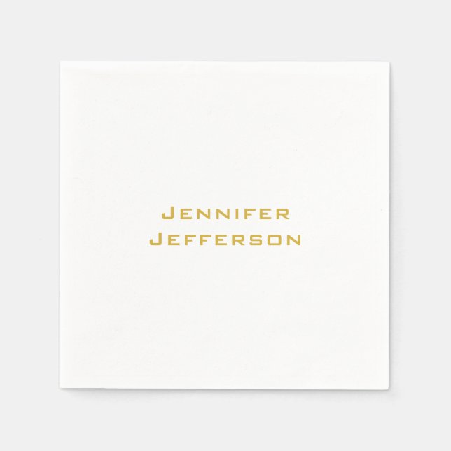 Metallic Gold & White Professional Modern Elegant Napkin (Front)