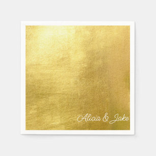 Metallic Gold White Script Names Wedding Napkin