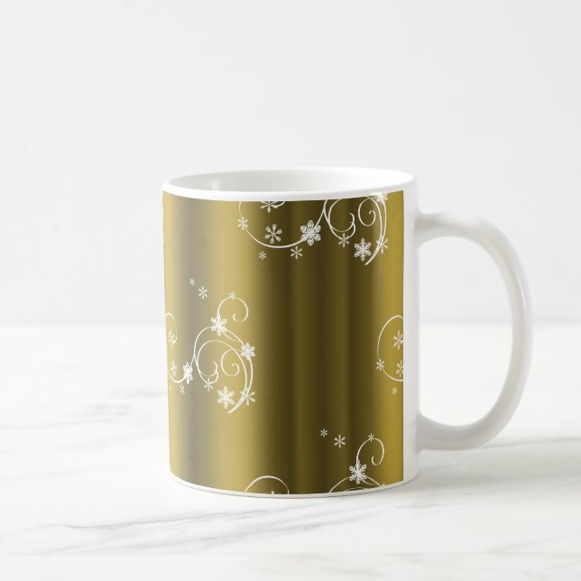 Metallic Gold, White Swirls Christmas Coffee Mug (Right)
