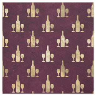 Metallic Gold Wine Bottles and Glasses on Maroon Fabric