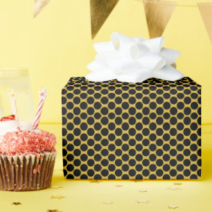 Metallic Gold with Black Dot Style Wrapping Paper