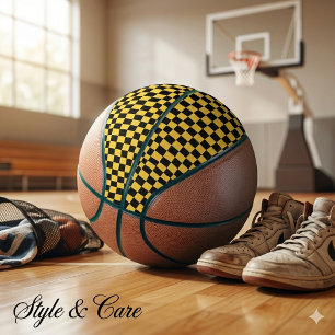 Metallic Gold with Black Square Pattern Basketball
