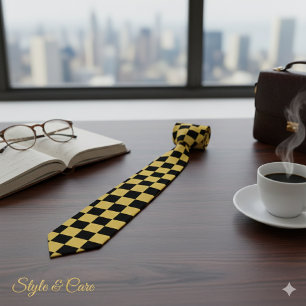 Metallic Gold with Black Square Pattern Neck Tie
