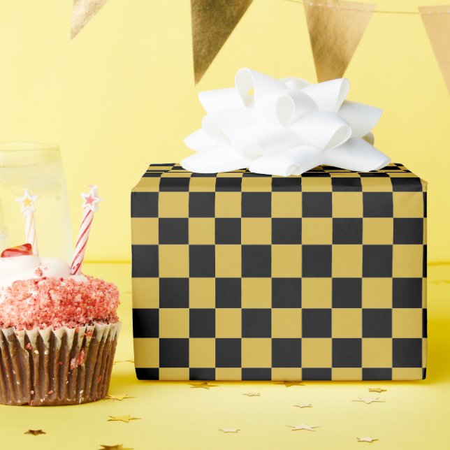 Metallic Gold with Black Square Style Wrapping Paper (Birthday Party)