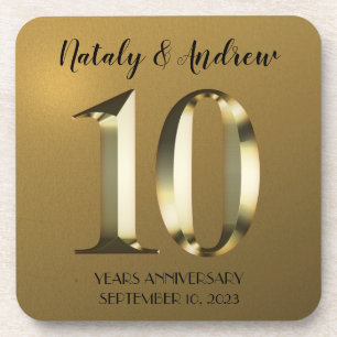 Metallic golden 10th Wedding Anniversary Coaster
