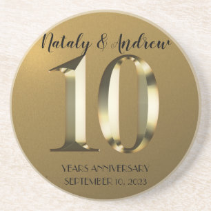 Metallic golden 10th Wedding Anniversary Coaster