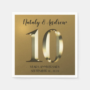 Metallic golden 10th Wedding Anniversary Napkin