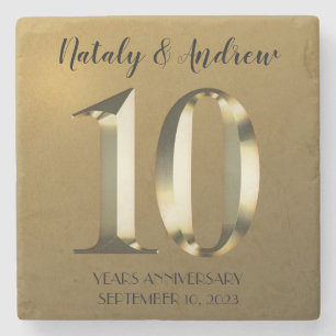 Metallic golden 10th Wedding Anniversary Stone Coaster