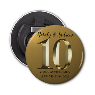 Metallic golden 10th Wedding Bottle Opener