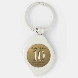 Metallic golden 10th Wedding Key Ring