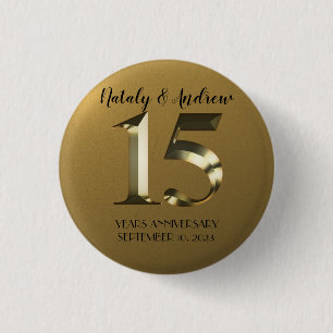 Metallic golden 15th Wedding Anniversary 3 Cm Round Badge