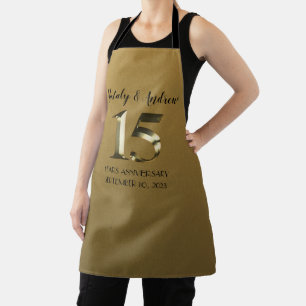 Metallic golden 15th Wedding Anniversary Apron