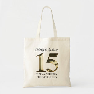 Metallic golden 15th Wedding Anniversary Tote Bag