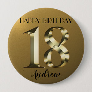Metallic golden 18th birthday 10 cm round badge