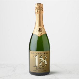 Metallic golden 18th birthday champagne label