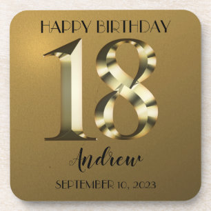 Metallic golden 18th birthday coaster
