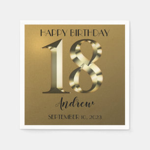 Metallic golden 18th birthday napkin