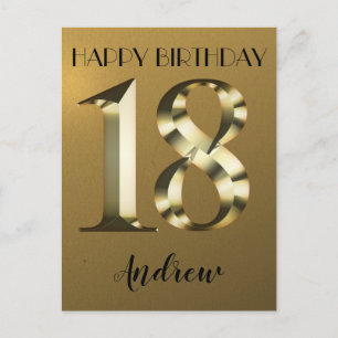 Metallic golden 18th birthday postcard
