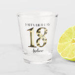 Metallic golden 18th birthday shot glass<br><div class="desc">Happy 18th birthday. 18 years. Golden metallic label.</div>