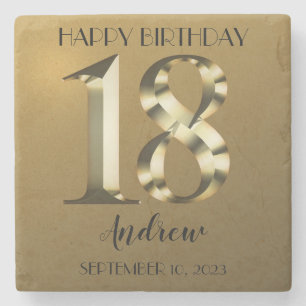 Metallic golden 18th birthday stone coaster