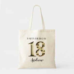 Metallic golden 18th birthday tote bag
