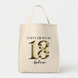 Metallic golden 18th birthday tote bag