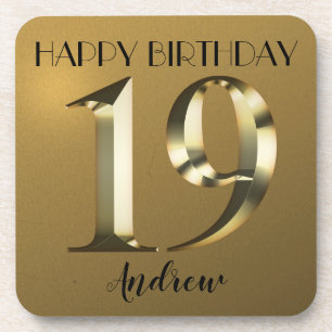Metallic golden 19th birthday coaster