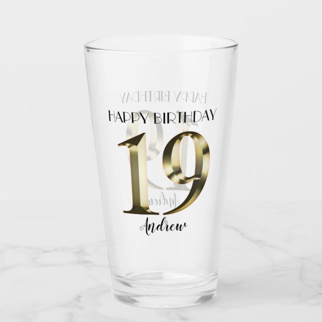 Metallic golden 19th birthday glass (Front)