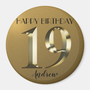 Metallic golden 19th birthday magnet