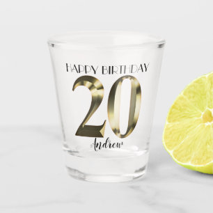 Metallic golden 20th birthday shot glass