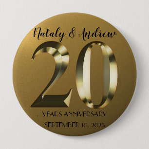 Metallic golden 20th Wedding Anniversary 10 Cm Round Badge