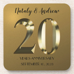 Metallic golden 20th Wedding Anniversary Coaster