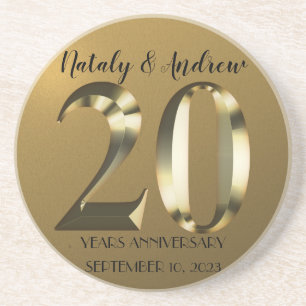 Metallic golden 20th Wedding Anniversary Coaster