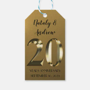 Metallic golden 20th Wedding Anniversary Gift Tags