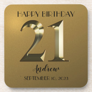 Metallic golden 21st birthday coaster