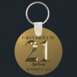 Metallic golden 21st birthday key ring<br><div class="desc">Happy 21st birthday. 21 years. Golden metallic label.</div>