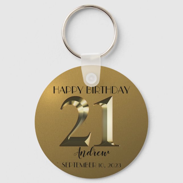 Metallic golden 21st birthday key ring (Front)