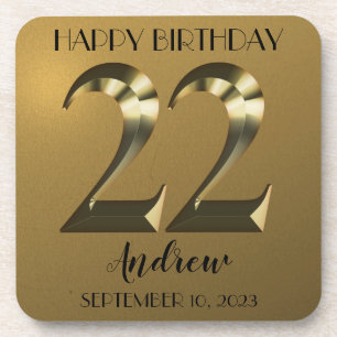 Metallic golden 22th birthday coaster